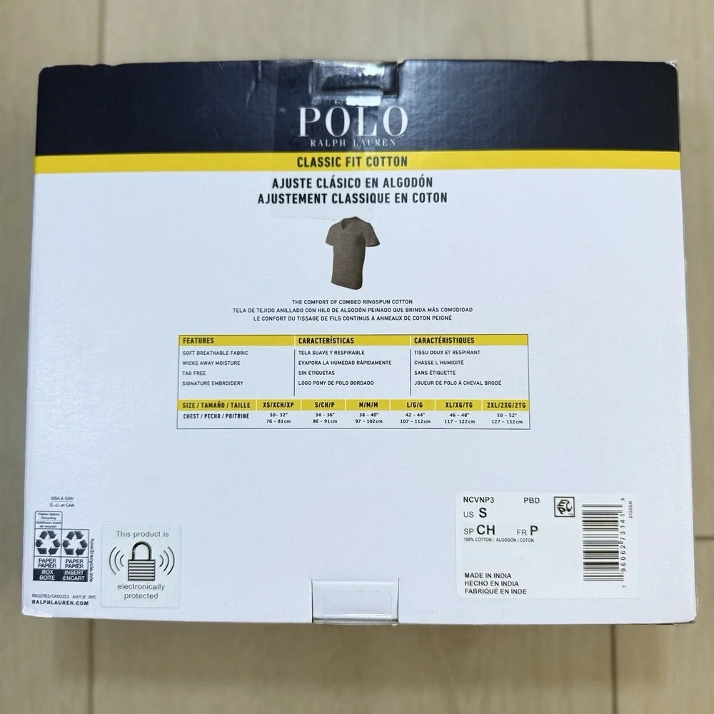 Polo Ralph Lauren‎ Mens V Neck Undershirt 3 Pack Size S Classic Fit Cotton NEW